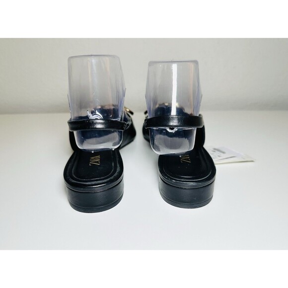 ZARA Black Leather Slingback Pointed Toe Mules Buckle Women Heels US 8 EU 39 NEW - Picture 3 of 14